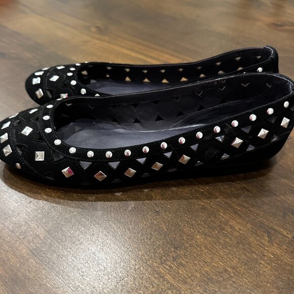 Vaneli Black Suede Cutout Studded Ballet Flats - Size 8M - Picture 3 of 5